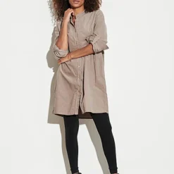 Styleboom Fashion Damen Kleid Turn-Up Mit Knopfleiste Taupe Braun -Diven Art Verkäufe 21106724 3