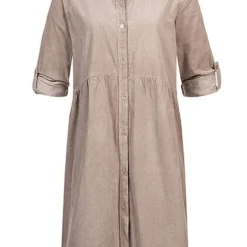 Styleboom Fashion Damen Kleid Turn-Up Mit Knopfleiste Taupe Braun -Diven Art Verkäufe 21106724 4