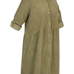 Styleboom Fashion Damen Kleid Turn-Up Mit Knopfleiste Oliv Grün -Diven Art Verkäufe 21106727 2