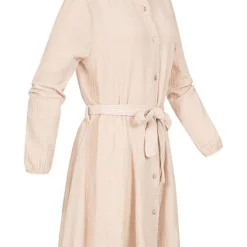 Styleboom Fashion Damen Kleid Langarm Mit 7 Knöpfen Bindegürtel Beige -Diven Art Verkäufe 21106754 1