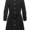 Styleboom Fashion Damen Kleid Langarm Mit 7 Knöpfen Bindegürtel Schwarz -Diven Art Verkäufe 21106755