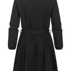 Styleboom Fashion Damen Kleid Langarm Mit 7 Knöpfen Bindegürtel Schwarz -Diven Art Verkäufe 21106755 2