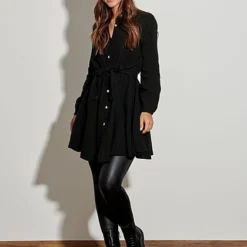 Styleboom Fashion Damen Kleid Langarm Mit 7 Knöpfen Bindegürtel Schwarz -Diven Art Verkäufe 21106755 3