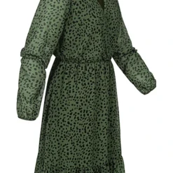 Cloud5ive Damen Langarm V-Neck Chiffon Kleid Leo Print Grün Schwarz -Diven Art Verkäufe 21106816 1