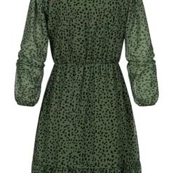 Cloud5ive Damen Langarm V-Neck Chiffon Kleid Leo Print Grün Schwarz -Diven Art Verkäufe 21106816 2