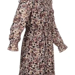 Cloud5ive Damen Chiffon Kleid Mit Stehkragen Rüschen & Blumen Print Braun Rosa -Diven Art Verkäufe 21106909 1 1