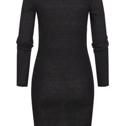 Styleboom Fashion Damen Rippoptik Kleid Longsleeve Schwarz -Diven Art Verkäufe 21106913 2