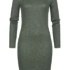 Styleboom Fashion Damen Rippoptik Kleid Longsleeve Oliv Grün -Diven Art Verkäufe 21106915