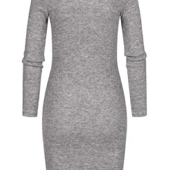 Styleboom Fashion Damen Rippoptik Kleid Longsleeve Silber Grau -Diven Art Verkäufe 21106917 2