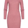 Styleboom Fashion Damen Rippoptik Kleid Longsleeve Rose -Diven Art Verkäufe 21106918