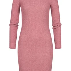 Styleboom Fashion Damen Rippoptik Kleid Longsleeve Rose