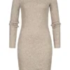 Styleboom Fashion Damen Rippoptik Kleid Longsleeve Beige -Diven Art Verkäufe 21106919