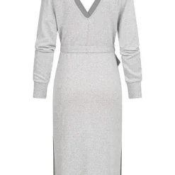 Vero Moda Damen Longform V-Neck Kleid Mit Bindegürtel Hellgrau Melange -Diven Art Verkäufe 21110089 2
