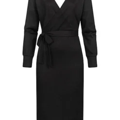 Vero Moda Damen Longform V-Neck Kleid Mit Bindegürtel Solid Schwarz