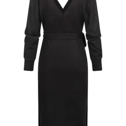 Vero Moda Damen Longform V-Neck Kleid Mit Bindegürtel Solid Schwarz -Diven Art Verkäufe 21110091 2