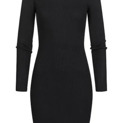 JACQUELINE DE YONG JDY By ONLY Damen Ribbed Viskose Kleid Mit 3 Knöpfen Oben Schwarz