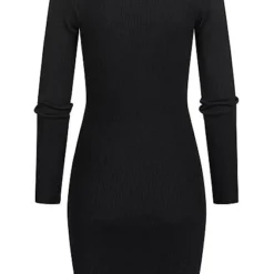 JACQUELINE DE YONG JDY By ONLY Damen Ribbed Viskose Kleid Mit 3 Knöpfen Oben Schwarz -Diven Art Verkäufe 21110214 2