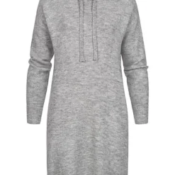 Clodus Damen Hoodie Kleid Strickkleid Mit Kapuze Hell Grau Melange