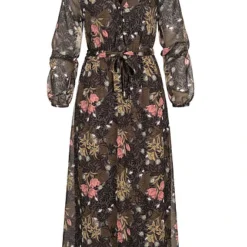 ONLY Damen Midi V-Neck Chiffon Kleid Mit Knopfleiste Floraler Print Plum Truffle Braun -Diven Art Verkäufe 21110232 1