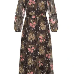 ONLY Damen Midi V-Neck Chiffon Kleid Mit Knopfleiste Floraler Print Plum Truffle Braun -Diven Art Verkäufe 21110232 2