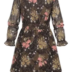 ONLY Damen Mini V-Neck Chiffon Kleid Mit Knopfleiste Floraler Print Plum Truffle Braun -Diven Art Verkäufe 21110233 2