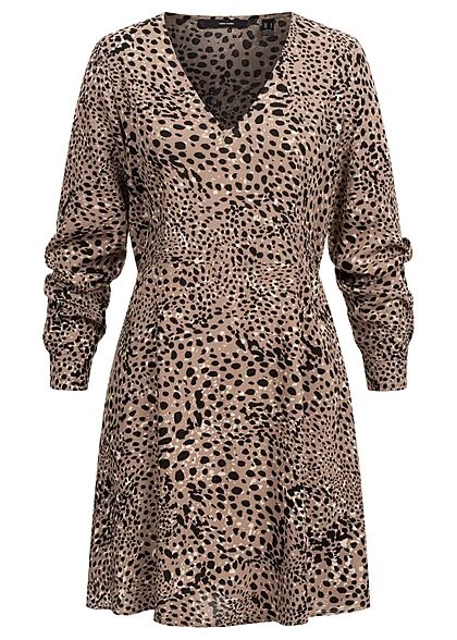 Vero Moda Damen NOOS V-Neck Viskose Kleid Mit Animal Print Fossil Braun