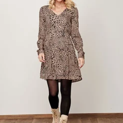 Vero Moda Damen NOOS V-Neck Viskose Kleid Mit Animal Print Fossil Braun -Diven Art Verkäufe 21110298 3