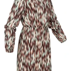 Aiki Damen Elegantes Kurzes Viskose Kleid Tailliengummizug 2-lagig Abstrakter Print Jade -Diven Art Verkäufe 21110438 1