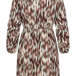 Aiki Damen Elegantes Kurzes Viskose Kleid Tailliengummizug 2-lagig Abstrakter Print Jade -Diven Art Verkäufe 21110438 2