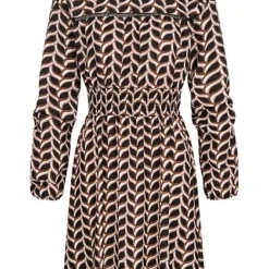 Cloud5ive Damen Retro LA Kleid Chiffon Crep Kleid Gummibund Print Schwarz Rose