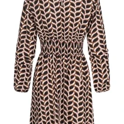 Cloud5ive Damen Retro LA Kleid Chiffon Crep Kleid Gummibund Print Schwarz Rose -Diven Art Verkäufe 21116042 2