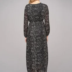 Cloud5ive Damen Langes Chiffon Kleid V-Neck Viskoseeinsatz Print Schwarz Weiss -Diven Art Verkäufe 21116044 1