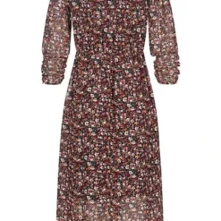 Styleboom Fashion Damen V-Neck Chiffon Midi Kleid Blumen Print Schwarz Weinrot -Diven Art Verkäufe 21116949 2