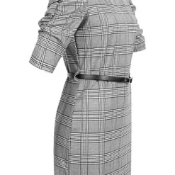 Cloud5ive Damen 3/4 Arm Mini Kleid Inkl. Gürtel Karo Muster Zipper Hinten Schwarz Weiss -Diven Art Verkäufe 21116981 1