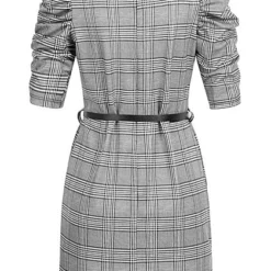 Cloud5ive Damen 3/4 Arm Mini Kleid Inkl. Gürtel Karo Muster Zipper Hinten Schwarz Weiss -Diven Art Verkäufe 21116981 2