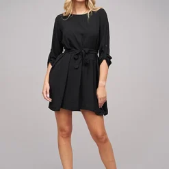 Cloud5ive Damen Turn-Up Kleid Inkl. Bindegürtel Schwarz -Diven Art Verkäufe 21116983 2