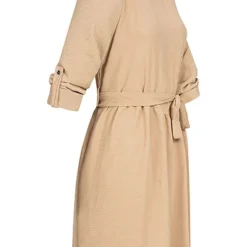 Cloud5ive Damen Turn-Up Kleid Inkl. Bindegürtel Beige -Diven Art Verkäufe 21116985 2