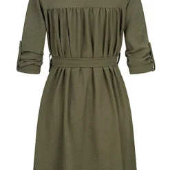 Cloud5ive Damen Turn-Up Kleid Inkl. Bindegürtel Oliv Grün -Diven Art Verkäufe 21116986 3