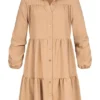 Cloud5ive Damen Volant Kleid Mit Knopfleiste Beige -Diven Art Verkäufe 21117004