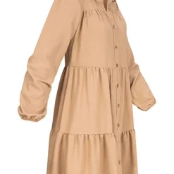 Cloud5ive Damen Volant Kleid Mit Knopfleiste Beige -Diven Art Verkäufe 21117004 1