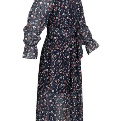 Cloud5ive Damen V-Neck Chiffon Longform Kleid Blumen Print Inkl. Bindegürtel Dunkel Blau 7 Cloud5ive Damen V-Neck Chiffon Longform Kleid Blumen Print Inkl. Bindegürtel Dunkel Blau -Diven Art Verkäufe 21117012 1