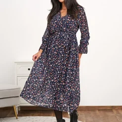 Cloud5ive Damen V-Neck Chiffon Longform Kleid Blumen Print Inkl. Bindegürtel Dunkel Blau 9 Cloud5ive Damen V-Neck Chiffon Longform Kleid Blumen Print Inkl. Bindegürtel Dunkel Blau -Diven Art Verkäufe 21117012 3