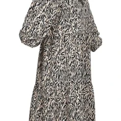Aware By Vero Moda Damen 3/4 Arm V-Neck Kleid Mit Animal Print Travertine Beige Schwarz -Diven Art Verkäufe 21120580 1