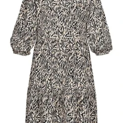 Aware By Vero Moda Damen 3/4 Arm V-Neck Kleid Mit Animal Print Travertine Beige Schwarz -Diven Art Verkäufe 21120580 2
