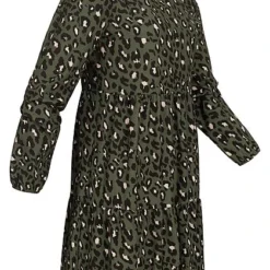 Cloud5ive Damen Kurzes Crep Chiffon Kleid Mit Leo Print Grün Schwarz -Diven Art Verkäufe 21126120 1