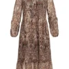 Cloud5ive Damen Langes V-Neck Kleid Mit Knopfleiste Paisley Print 2-lagig Braun Beige -Diven Art Verkäufe 21126133