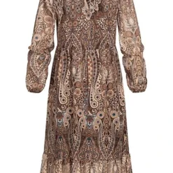 Cloud5ive Damen Langes V-Neck Kleid Mit Knopfleiste Paisley Print 2-lagig Braun Beige 7 Cloud5ive Damen Langes V-Neck Kleid Mit Knopfleiste Paisley Print 2-lagig Braun Beige -Diven Art Verkäufe 21126133 2