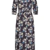Pieces Damen 3/4 Arm Viskose Longform Kleid Mit Blumen Print Navy Blazer Blau -Diven Art Verkäufe 22010001