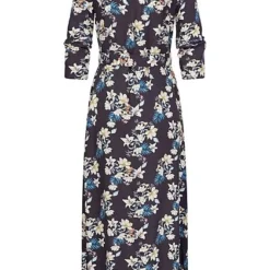 Pieces Damen 3/4 Arm Viskose Longform Kleid Mit Blumen Print Navy Blazer Blau -Diven Art Verkäufe 22010001 2