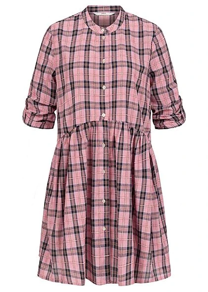 ONLY Damen 3/4 Arm Hemdblusen Kleid Mit Knopfleiste & Karo Muster Aurora Pink 3 ONLY Damen 3/4 Arm Hemdblusen Kleid Mit Knopfleiste & Karo Muster Aurora Pink